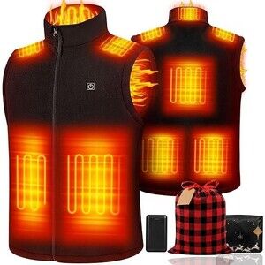 Heated Fleece Vest w/ 20000mAh Battery Pack 7.4V (Rechargeable) Size XXL Black